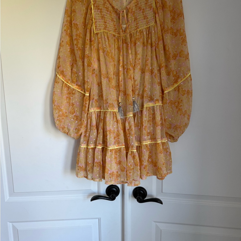 Free People Yellow and Silver Patterned Blouse